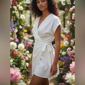 Casual White Wrap Mini Dress Size Small Beach Summer Sundress
